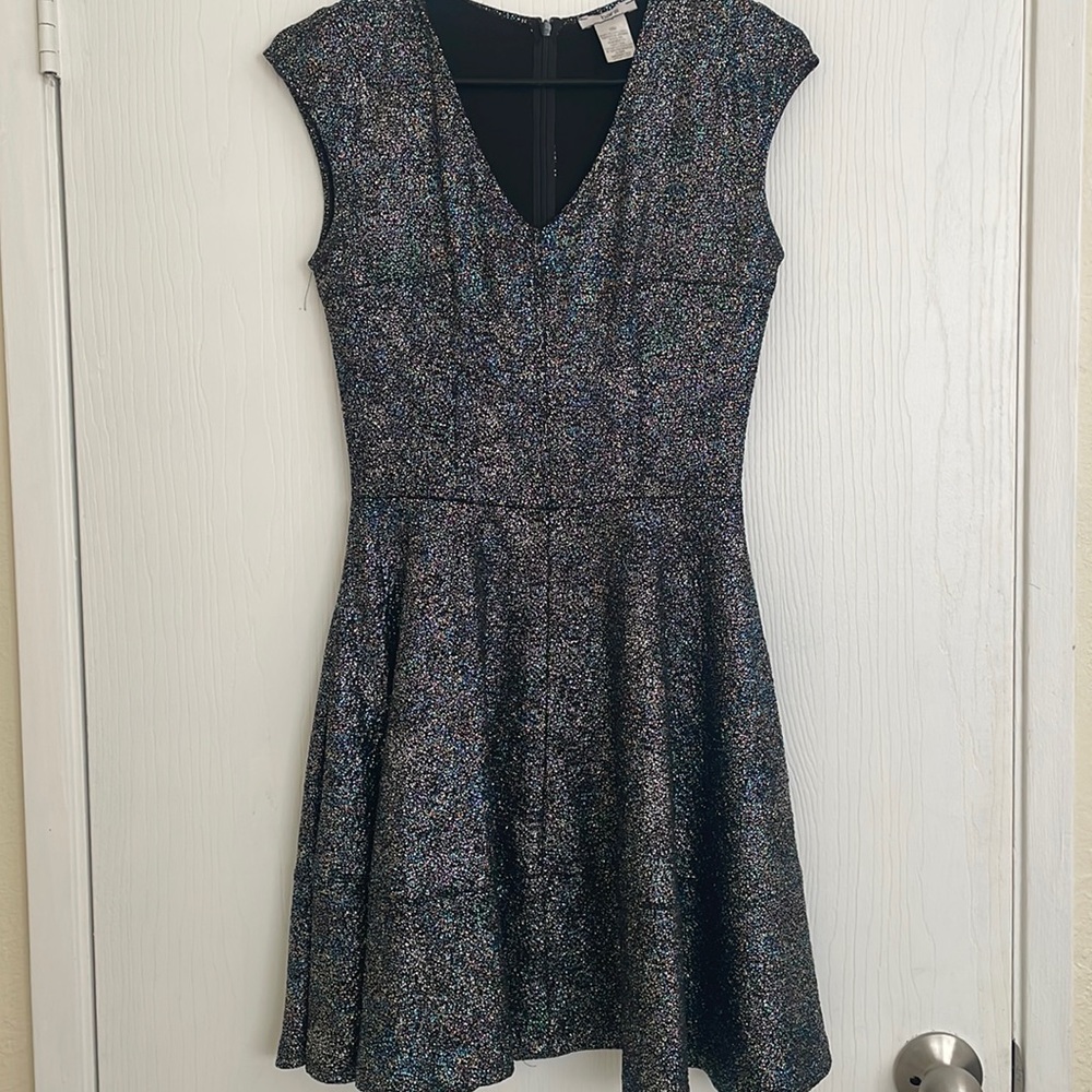 Bar III multicolor metallic mini dress v neck